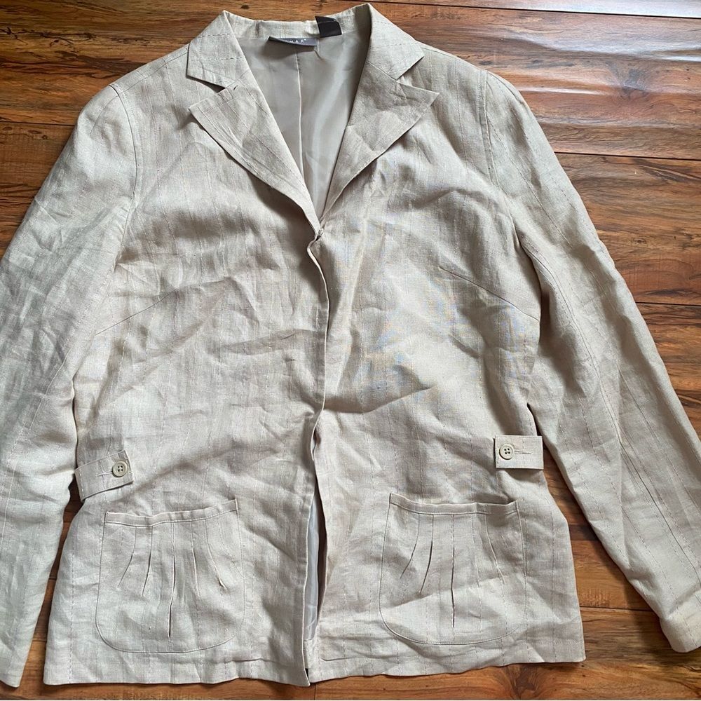 Kenar Womens Tan Linen Blazer Jacket Sz 14 Lightweight Beige Workwear Outerwear